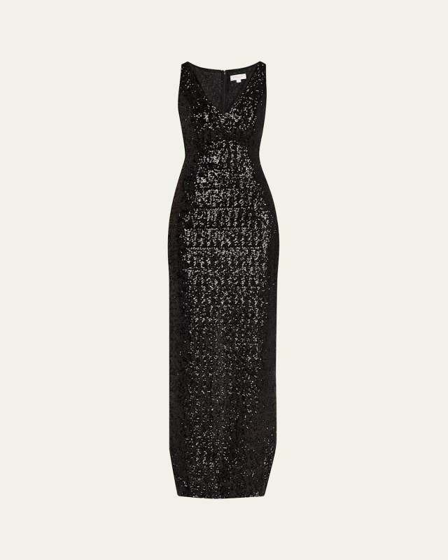 Sequined Portrait-Neck Sleeveless Gown